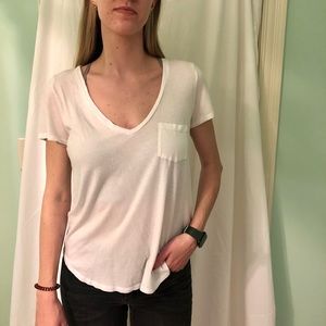 Low V white tee